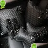 Cuscini di seduta Nuovo Fiore di Camelia Nero Perla Accessori per auto Strass di cristallo Decorazione interna Volante in pelle Er Seat Pi Dh9Qm