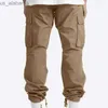 Pantalon homme Mem multi-poches printemps été Cargo pantalon hommes fermeture éclair jambe maigre travail Joggers coton pantalon 240308