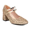 Dress Shoes Sequin Gold Silver Glitter Women Square Chunky High Heeled Bling Party Wedding Woman Pumps Big Size 33-48 Mary Janes Heels