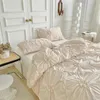 Tridimensional pitada plissada artesanato duplo conjunto de capa de edredão 220x240 torção sólida flores king size conjunto de cama colcha conjunto 240306
