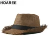 Breite Krempe Hüte Eimer Hüte HOAREE Strand Hut Männer Sommer Panama C Casual Trilby Fedora Hut Männlich Str Hut UV Schutz breite Krempe Sombrero L240308