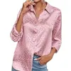 Damesblouses Dames V-hals Lange mouw Button Down Satijn Kantooroverhemd Luipaard Hoge Lage Zoom Werkblouse