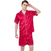 Multiple colors available for ice silk pajamas mens short sleeved shorts thin summer solid color sleepwear home suit 240307