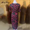 Vestidos de festa moaayina primavera designer de moda vintage cereja impressão vestido mulheres o pescoço meia manga cintura alta pacote nádegas magro longo