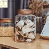 Food Jars Canisters 1.25/1.95/2.5/3.4L Glass Round Food Storage Jar with Wooden Lid Kitchen Coffee Beans Tea Grains Canister Home Snack Storage Tank L240308