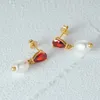 Dangle Earrings CANNER Ruby Pearl Drop S925 Sterling Silver Water Zircon Pendant Stud Women Party Banquet Jewelry