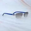 Occhiali da sole da uomo Occhiali da sole vintage quadrati senza montatura Designer di moda retrò Carter Luxury Shades Eyewear Blue Wood 012 Silver Frame