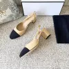 Vrouwen sandaal Jurk schoenen ballet plat leer Dikke Slingbacks hoge hakken Beige zwarte patchwork achterkant riem Sexy Bar Party Vrouwen Chunky Schoenen maat 34-42