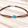 Colliers Chocker Bohême Corde Chaîne Pour Femmes Vintage Goth Ovale Bleu Pierre Collier Court Gothique Cou Accessoires Bijoux Cadeaux Vgn130 D Dhrqi