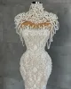 Prachtige parels prom -jurken Cap mouwen kralen kristal beroemde jurk illusie kant -avond feestjurken gewaad de soiree