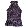 Women's Blouses Sequins Women Fashion Shimmer Flashy Embellished High Quality Halter Neck Sleeveless Vest Sexy Tank Top Clubwear Stage