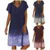 Casual klänningar gradient färg sommar kvinnlig v hals plus storlek skjorta klänning överdimensionerad kort ärm lös passform knä längd mantel feme