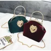 Female Velvet Pearl Handbag Vintage Velour Heart Design Evening Bag Wedding Party Bride Clutch Purse 240304