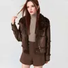 2024NEW Spring Women Retro Short Faux Leather Fur Coat Coating Moto Moto Zipper Sheepesk Sheep stack