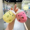 Cute Expression Milk Tea Cup Pendant Plush Toy Doll Bag Charm Key Chain Bag Hanging Decoration Boba Plush Keychain