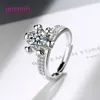 Anillos de racimo 925 plata brillante claro CZ cristal compatible apertura dedo joyería de compromiso para mujeres tamaño libre