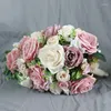 Flores decorativas estilo europeu fresco simulação água em forma de gota buquê de mão de noiva viagem pogal adereços casamento po embreagem flor decoração