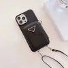 Połączenia telefonów komórkowych Designer Crossbody for iPhone 15 12 Pro Max Black Leather Shell 15pro 14pro 13promax 11 11PROMAX Mobilna okładka torebka Monety Portferę 240304