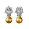 Queen Crown Pearl Diamond Dangle Earring 100% echt 925 sterling zilver bruiloft oorbellen voor vrouwen bruidsverlovingssieraden