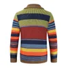 Autumn Winter Mens Rainbow Lapel Sweater Coat Button långärmad färg Matchande Cardigan Coat Casual Loose Street Mens Wear 240228
