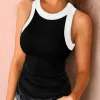 T-Shirt White Women Tank Top Sexy Elastic Solid Ribbed O Neck Off Shouled Casual Summer Tank Tops Female Black