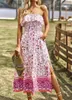 Abiti casual WildPinky 2024 Boho Style Summer Long Dress Donna Holiday Ruffles Senza spalline Stampa Ladies A-line Split Vestidos