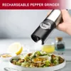 USB Rechargeable Electric Salt And Pepper Grinder Set Base Charging Stainless Steel Automatic Pepper Mill Salt Spice Grinder 240304