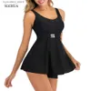 Kvinnors badkläder SGCHUA 2020 NYA SOLID Black 5xl Tankini med Golden S Belt Plus Size XXXL Tvåbit Swimsuit Women Beach Boxer Badkläder för fett L240308