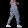 Pants New Mens Geometric Print Reflective Jogger Weapants Fluorescerande byxor Harajuku Hip Hop Dance Festival Rave Night Sport Pants