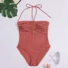 2024 New Women's One Piece Sexy Hanging Neck Soft Bag Metal Ring Swimsuit