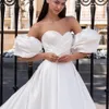 TolningBride 2024 Princess Satin Bröllopsklänningar med avtagbara puffärmar älskling Ruched Elegant Simple Bridal Clows Custom Madeyd
