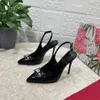 Luxury Designer Slingbacks Casual Lacquer Leather High Heel Sandals Crystal Decoration Fashion Ankle Strap Buckle Tip Women Party Dress Shoes