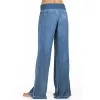 Capris Women Wide Leg Pants Elastic High Waist Imitation Denim Trousers Female Fashion Solid Casual Pantalon Palazzo Big Size S5xl