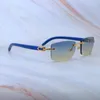 Blue Wood Sunglasses Rimless Square Vintage Sun Glasses Fashion Designer Carter Luxury Shades Eyewear Gold Frame 012