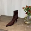 Botas apontadas dedo do pé mulheres tornozelo patente senhoras meia botas curtas stiletto fino salto alto outono moda