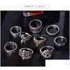 Bagues de cluster Mode Femmes Bohême Rétro Totem Éléphant Palm Couronne Knuckle Bague 9 pcs dans un ensemble Drop Livraison Bijoux Dh5Yx