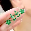 Ohrstecker 925 Silber Nadel Grüne Blume Für Frauen Koreanischer Modeschmuck 2024 Trending Luxus Zirkon Blatt Damen