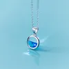 Pendentifs Trustdavis 925 en argent Sterling rond bleu cristal pendentif collier court pour les femmes mode bijoux fins DS1173
