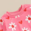 Kledingsets Lente Valentijnsdag Peuter Meisjes Outfits Bloemenhart Print Sweatshirts en broeken met lange mouwen en kledingset