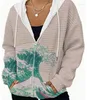 Vestes pour femmes Cardigan à la mode 2024 Automne Europe et Amérique Impression numérique 3D Polyvalente Fermeture à glissière à manches longues Manteau