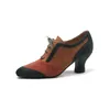 Sapatos de vestido Mulheres Bombas Brogue Vintage Chunky Heel Kid Camurça Oxford Mulher Lace Up Feminino Moda Elegante Senhoras Botas Curtas