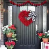 Flores decorativas grinalda de férias decoração vermelho amor coração dia dos namorados em forma com preto branco bowknot reutilizável para janela