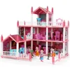 Brinquedos da criança bonecas para casa meninas com 3 histórias princesa quarto móveis pp mansão playhouse criança pequena casa de bonecas 240223