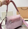 Designer -Bag Fashion Letter Lock Classic Reading Clamhell Openter and Closing Denim Spell Leather Messenger Slogan épaule moyenne Rose femelle