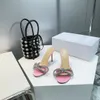 100cm 더블 활 샌들 다이아몬드 스틸레토 슬리퍼 오픈 발가락 고급 디자이너 슬링 백 드레스 신발 크기 35-42 상자