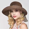 Bérets à bord roulé Vintage chapeau de soleil Bowknot Crochet crème solaire paille pliable Fedora casquette femmes en plein air voyage chapeaux de plage