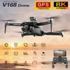 DRONES V168 MAX PRO DRONE G 8K Professional With HD Camera 5G WiFi FPV Brushless RC Four Helicopter Hinder Undvikande Automatisk Return Q240311