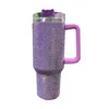 40oz Shiny Diamond Tumble Coffee Insulation Cup Stainless Steel Car Bottle Straw Large Capacity Rhinestone Cup