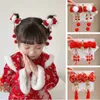 New Year's hair accessories antique children's tassel bow headdress girls' Hanfu hair clip Chinese style red wig hair card