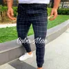 Men's Cargo sexy high wasit spring summer fashion pocket Slim Fit Plaid Straight Leg Trousers Casuals Pencil Jogger Pan 240308